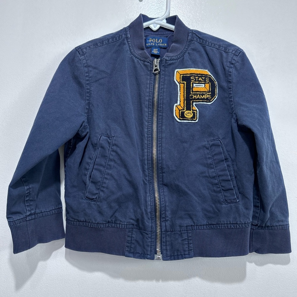 POLO RALPH LAUREN Boys Blue Bomber Jacket Full Zip 100% Cotton Champs Size 3/3T